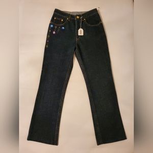 Selling Women's Blue Denim Vintage Y2K Jeans with Mirror Embellishments